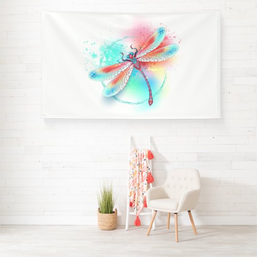 Rote Libelle im Aquarellhintergrund Banner (Insitu)