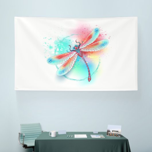 Rote Libelle im Aquarellhintergrund Banner (Messe)