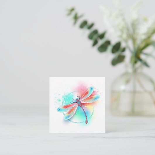 Rote Libelle im Aquarellhintergrund Begleitkarte (Stehend Vorderseite)