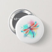 Rote Libelle im Aquarellhintergrund Button (Vorne & Hinten)