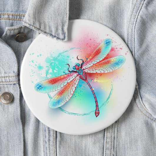Rote Libelle im Aquarellhintergrund Button (Beispiel)