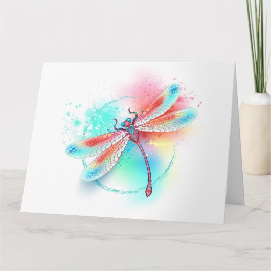 Rote Libelle im Aquarellhintergrund Dankeskarte (Vorderseite)