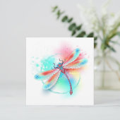 Rote Libelle im Aquarellhintergrund Dankeskarte (Stehend Vorderseite)