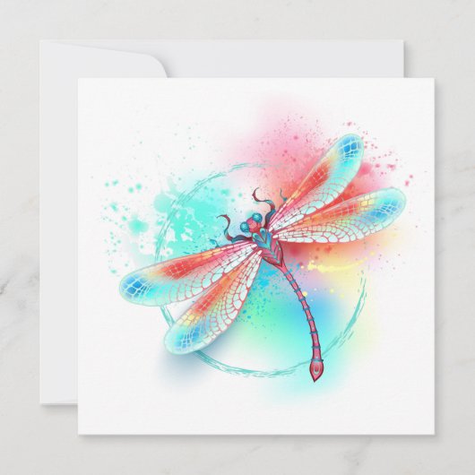 Rote Libelle im Aquarellhintergrund Dankeskarte (Vorderseite)