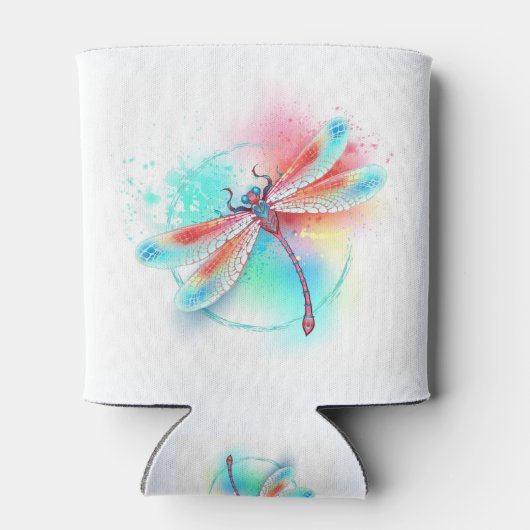 Rote Libelle im Aquarellhintergrund Dosenkühler (Rückseite)