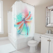 Rote Libelle im Aquarellhintergrund Duschvorhang (Beispiel)