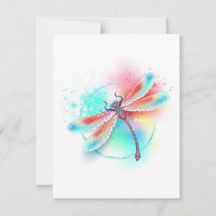 Rote Libelle im Aquarellhintergrund Einladung