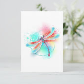 Rote Libelle im Aquarellhintergrund Einladung (Stehend Vorderseite)