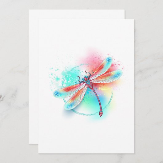Rote Libelle im Aquarellhintergrund Einladung (Vorne/Hinten)