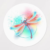 Rote Libelle im Aquarellhintergrund Etiketten (Design 2)