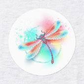 Rote Libelle im Aquarellhintergrund Etiketten (Design 2)