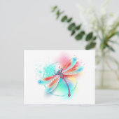 Rote Libelle im Aquarellhintergrund Feiertagspostkarte (Stehend Vorderseite)