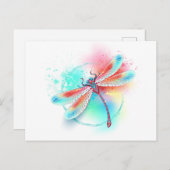 Rote Libelle im Aquarellhintergrund Feiertagspostkarte (Vorne/Hinten)