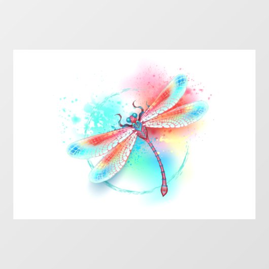 Rote Libelle im Aquarellhintergrund Fensteraufkleber (Blatt)