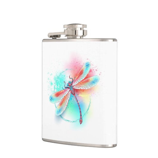 Rote Libelle im Aquarellhintergrund Flachmann (Links)