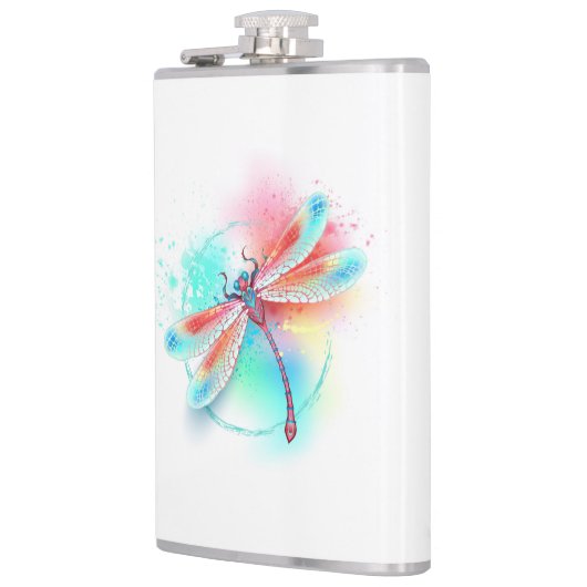 Rote Libelle im Aquarellhintergrund Flachmann (Links)