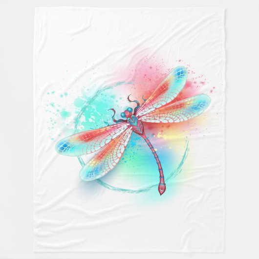 Rote Libelle im Aquarellhintergrund Fleecedecke (Vorderseite)