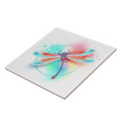 Rote Libelle im Aquarellhintergrund Fliese (Seite)