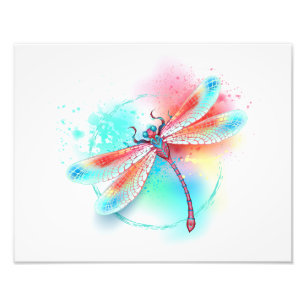 Rote Libelle im Aquarellhintergrund Fotodruck