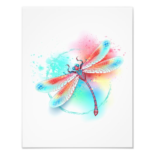 Rote Libelle im Aquarellhintergrund Fotodruck (Vorne)