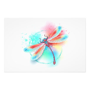 Rote Libelle im Aquarellhintergrund Fotodruck