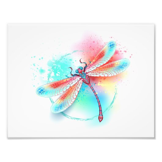 Rote Libelle im Aquarellhintergrund Fotodruck (Vorne)