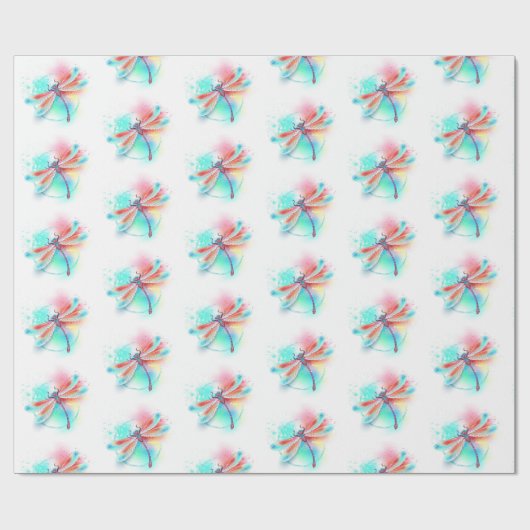 Rote Libelle im Aquarellhintergrund Geschenkpapier (Flach)