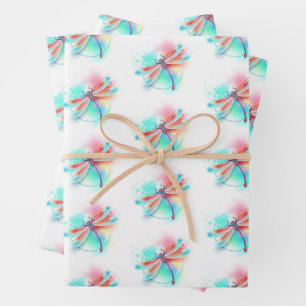 Rote Libelle im Aquarellhintergrund Geschenkpapier Set