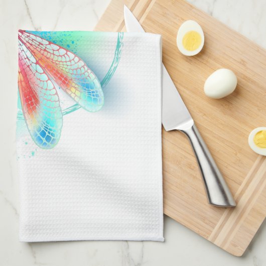 Rote Libelle im Aquarellhintergrund Geschirrtuch (Viertel Falte)