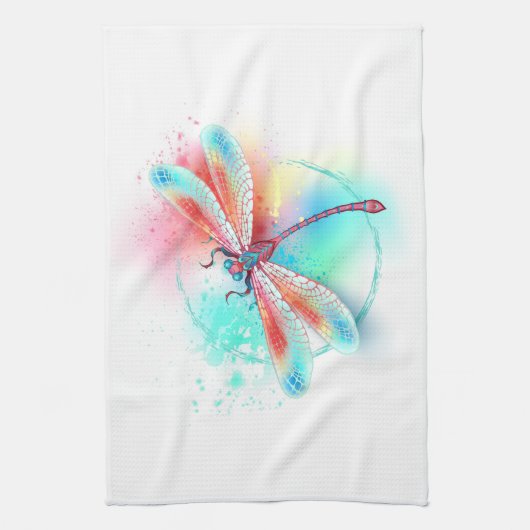 Rote Libelle im Aquarellhintergrund Geschirrtuch (Vertikal)