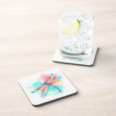 Rote Libelle im Aquarellhintergrund Getränkeuntersetzer (Rechte Seite)