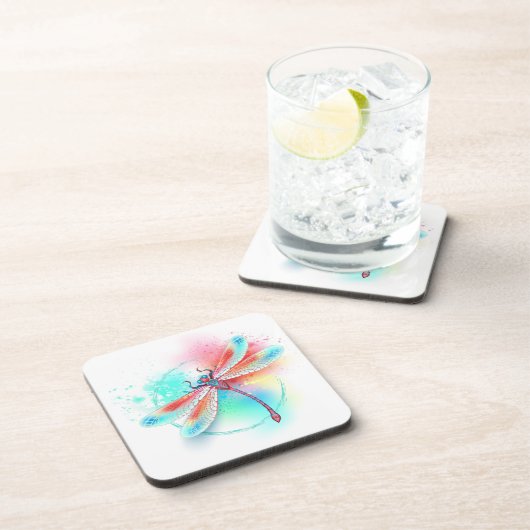 Rote Libelle im Aquarellhintergrund Getränkeuntersetzer (Rechte Seite)