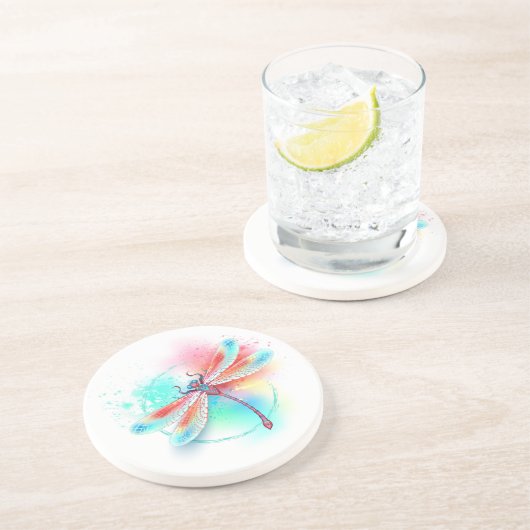 Rote Libelle im Aquarellhintergrund Getränkeuntersetzer (Seite)