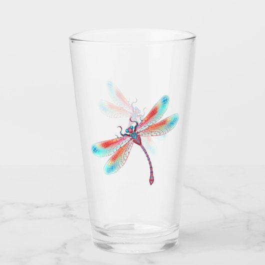 Rote Libelle im Aquarellhintergrund Glas (Vorderseite)