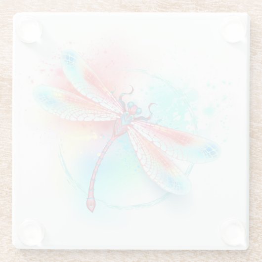 Rote Libelle im Aquarellhintergrund Glasuntersetzer (Rückseite)