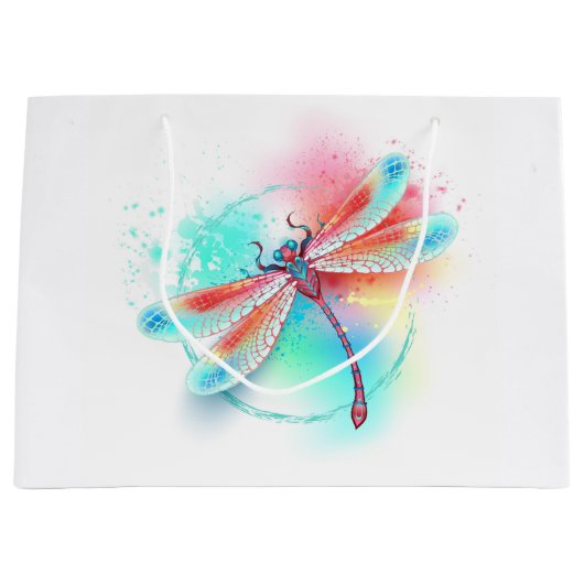 Rote Libelle im Aquarellhintergrund Große Geschenktüte (Vorderseite)