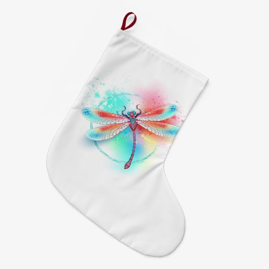 Rote Libelle im Aquarellhintergrund Großer Weihnachtsstrumpf (Vorderansicht (hängend))