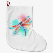 Rote Libelle im Aquarellhintergrund Großer Weihnachtsstrumpf (Vorderseite)