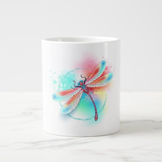 Rote Libelle im Aquarellhintergrund Jumbo-Tasse (Vorderseite)