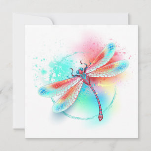 Rote Libelle im Aquarellhintergrund Karte