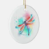 Rote Libelle im Aquarellhintergrund Keramik Ornament (Rechts)