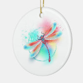 Rote Libelle im Aquarellhintergrund Keramik Ornament (Links)