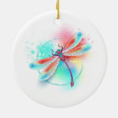 Rote Libelle im Aquarellhintergrund Keramik Ornament (Hinten)