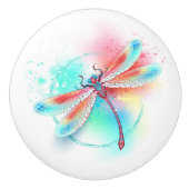 Rote Libelle im Aquarellhintergrund Keramikknauf (Vorderseite)