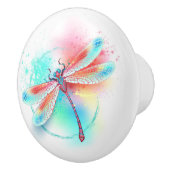 Rote Libelle im Aquarellhintergrund Keramikknauf (Rechts)