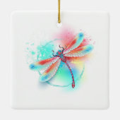 Rote Libelle im Aquarellhintergrund Keramikornament (Rückseite)