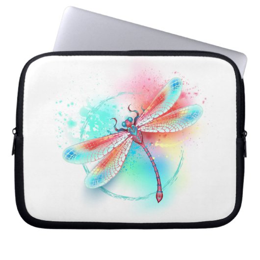 Rote Libelle im Aquarellhintergrund Laptopschutzhülle (Vorderseite)