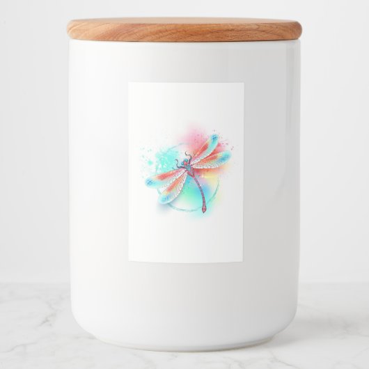 Rote Libelle im Aquarellhintergrund Lebensmitteletikett (Vorderseite)