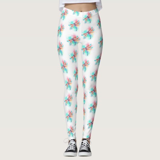 Rote Libelle im Aquarellhintergrund Leggings (Vorderseite)