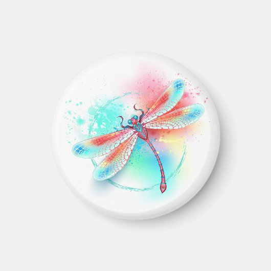 Rote Libelle im Aquarellhintergrund Magnet (Vorne)